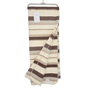 Docofil Ivory Brown Striped Winter Throw Blanket Cotton 51x67 Made in Portugal